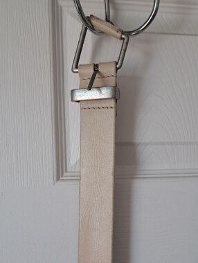 Women's Cream Leather Belt with Silver-Tone Buckle